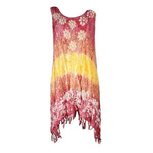 Shoreline Ombre Tie-dyed Dress With Fringe & Embroidery Summer Beachy Boho VGUC